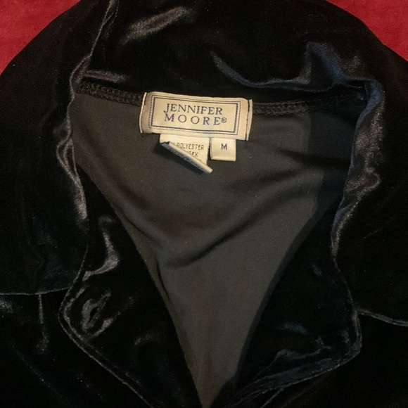 Vintage 90s Soft Black Velvet Button Up Blouse Size Medium Relaxed Fit - Picture 2 of 6